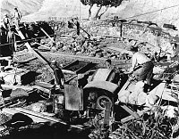 MEN LAYING 1ST COURSE OF CIRCULAR WATCHTOWER KIVA ROCK WALL. CEMENT MIXER FEATURED. CIRCA 1932, HIRCHBORN