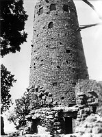 CLOSE-UP VIEW OF RECENTLY COMPLETED DESERT VIEW WATCHTOWER. FRONT ENTRANCE. CIRCA 1932, HIRCHBORN