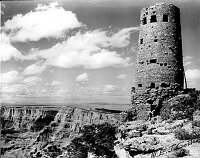 COMMERCIAL PHOTO OF THE COMPLETED WATCHTOWER - SIGNATURE SIGNED BY M.E.J. COLTER 1932. CIRCA 1932. FRED HARVEY CO. 