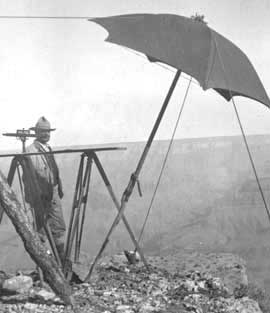 GRCA 20883 - MAN AND PLANE TABLE STATION, GRAND CANYON, AZ SURVEYING. F.E. MATTHES 1902