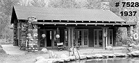 DETAIL OF RECREATION BUILDING FACING SWIMMING POOL AT PHANTOM RANCH. 13 NOV 1936. NPS, GRANT