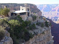 LOOKOUT STUDIO (1914) DESIGNED BY MARY COLTER, IS PERCHED ON THE EDGE OF THE CANYON IN THE SOUTH RIM HISTORIC DISTRICT, GRAND CANYON N. P. NPS PHOTO. 