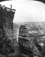 GRANDVIEW POINT, HEAD OF GRANDVIEW TRAIL, 1 MILE ABOVE THE RIVER. WOMAN BY CLIFF. CIRCA 1905. H.B. WHITE CO.