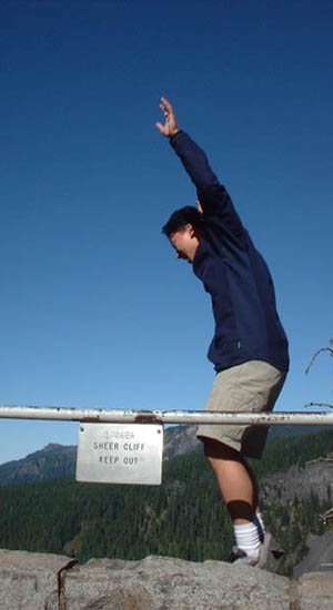 Oh no! Fred jumped off the cliff.