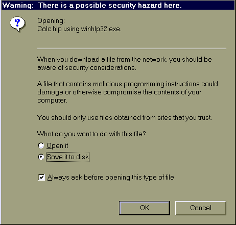 [Netscape 4.04 'Opening File' Warning]