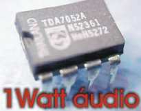 Circuito integrado TDA7052 - 8 pinos dual in line . Observe o rebaixo indicativo do pino 1.