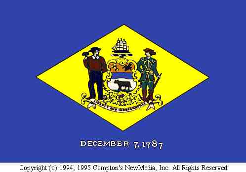 Delaware's State flag was adopted in 1913. The date Dec. 7, 1787 which is below the picture indicates when Delaware signed the constitution. Delaware was the first one to do so. (The Colony was adopted in 1638)