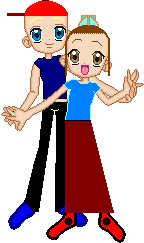 This one took me a long time, espicially since it was my first skirt. I couldn't decide how to do his hair, so I put a hat on, then chose blond as his eyebrow color. She has a bow on her head. and a diamond ring on her hand. Shoes are bad for me, as you can tell. I hope you guys like it anyways.