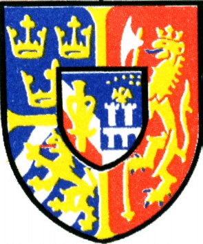 arms of King Carl XV, with the lion of Norway again in the sinister half, but with an inescutcheon of Vasa impaling Bernadotte