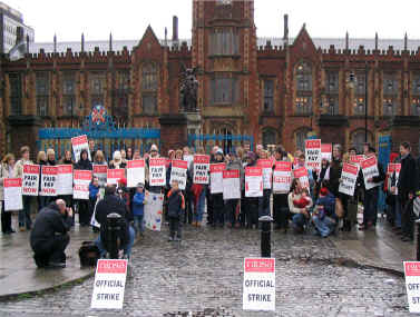 Nipsa members protest outside QUB, creche strike, January 2004.