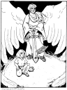 Angel standing over a young girl