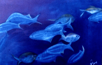 peixes no mar -leo s/ tela  120 x 80 cm