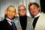 W (David Leslie); Count Zero (zeroboy.com) and Rev. Billy pose at Billionaire Ball - photo by Diane Lent