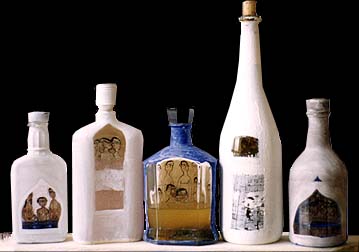 BOTTLES - ensemble - paintings on glass, 1998