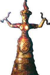 Snake Goddess.                 Dated around 1650 BC, this statue from vitrificated clay, was found at Knossos,