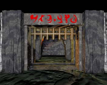 Stone Runic Arch and torchlit Stairs