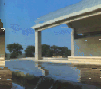North view showing the water feature and lead roof of the museum