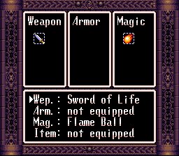 press the select or X button to get to the equipment screen