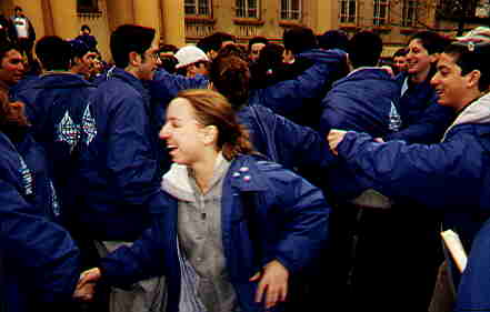 dancing in front of the Yeshiva