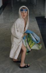 [on his way to the pool]