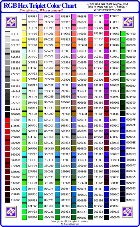 hex code chart, don't you wish you could see it???