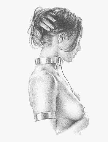 Drawing of a submissive woman