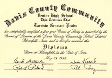 Diploma de concluso do curso High School