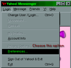Yahoo! Messenger Login Menu