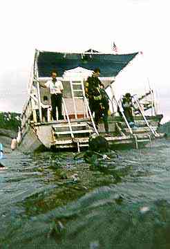 Entering from the stern of the vessel
