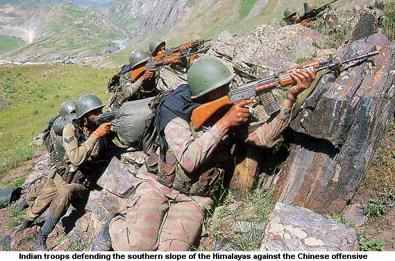 Indian troops defending the Southern Slope of the Himalayas against the Chinese offensive