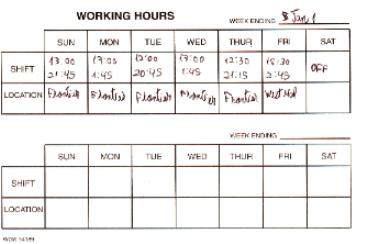 My work schedule for New Year's week.