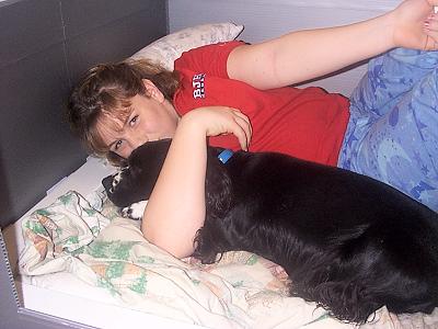 Stephanie snuggling with Dixie
