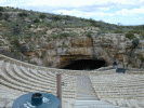 The ampitheater where people gather during the warmer months to watch the 100,000 bats emerge from the caverns at dusk.