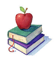a picture of books 
with an apple