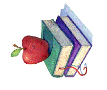 a picture of books with an apple