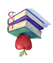 a picture of books with an apple