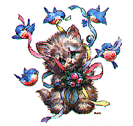 Festive kitty bringing bluebirds of happiness