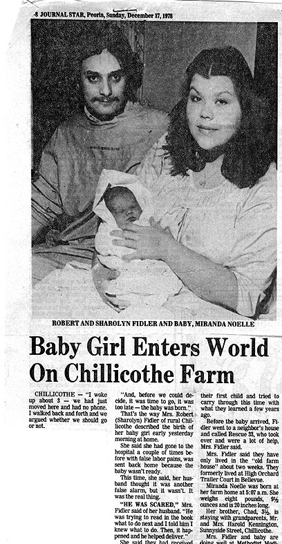 Newspaper clipping about Mandy's birth at home