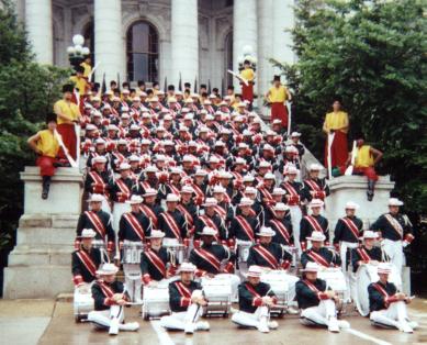 June 2000 - Full Corps on the steps of the Madison, Wisconsin capitol building.