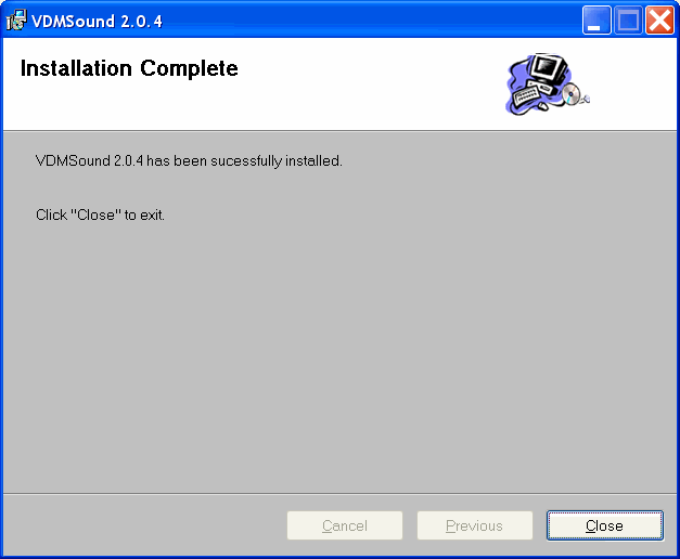 VDMSound Installation Wizard Installation Complete