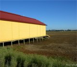 Boat house on empty Lake Wendouree
