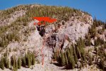 Routes and detail for Officers Gulch Wall from the pond