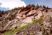 Routes and detail for Sunshine Buttress