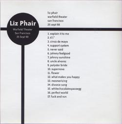 The Warfield Theater San Francisco 25 Sept 98 cover inside