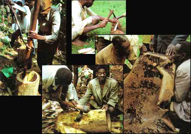 Carving an African drum.