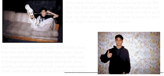 Frick on couch in Echo Studios & Frick in front of his own  wall.