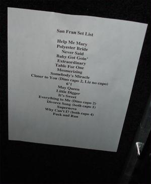 setlist from Swedish American Music Hall, San Francisco, CA, August 19, 2005