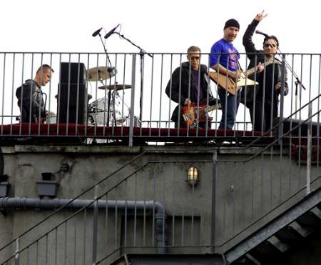THE BAND PERFORMED ON THE CLERENCE ROOFTOP.