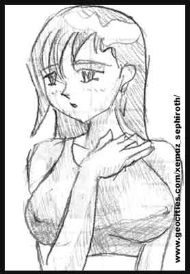 Tifa Lockheart, la mano y la mirada hacia abajo le da un aire melancolico al dibujo.