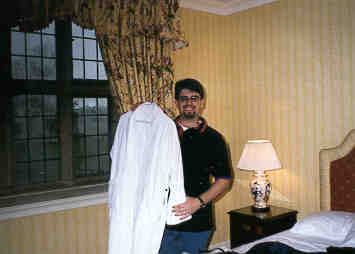 Ben saying goodbye to his robe at Waterford Castle, after finding out it was 70